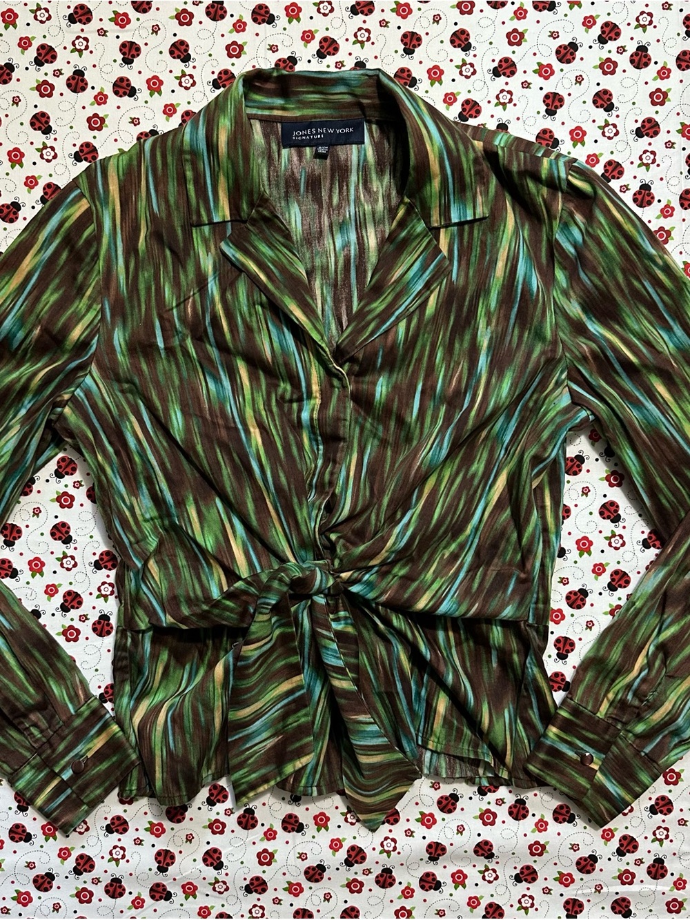 Jones New York Signature Tie Front Blouse Women S Vintage Y2K